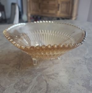 Carnival Glass Amber Candy  Dish / Vintage Glass Dish